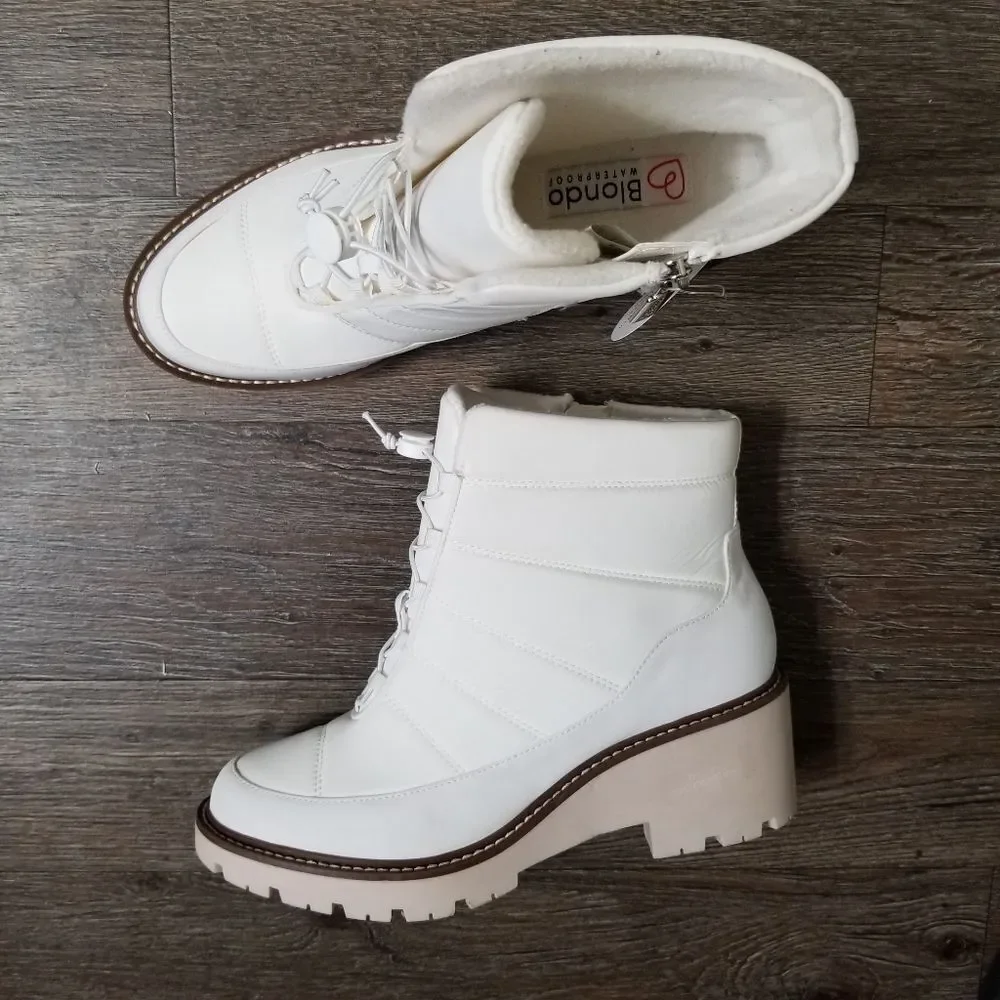 Blondo Daisy  Waterproof Lug Sole Boot in White Nylon